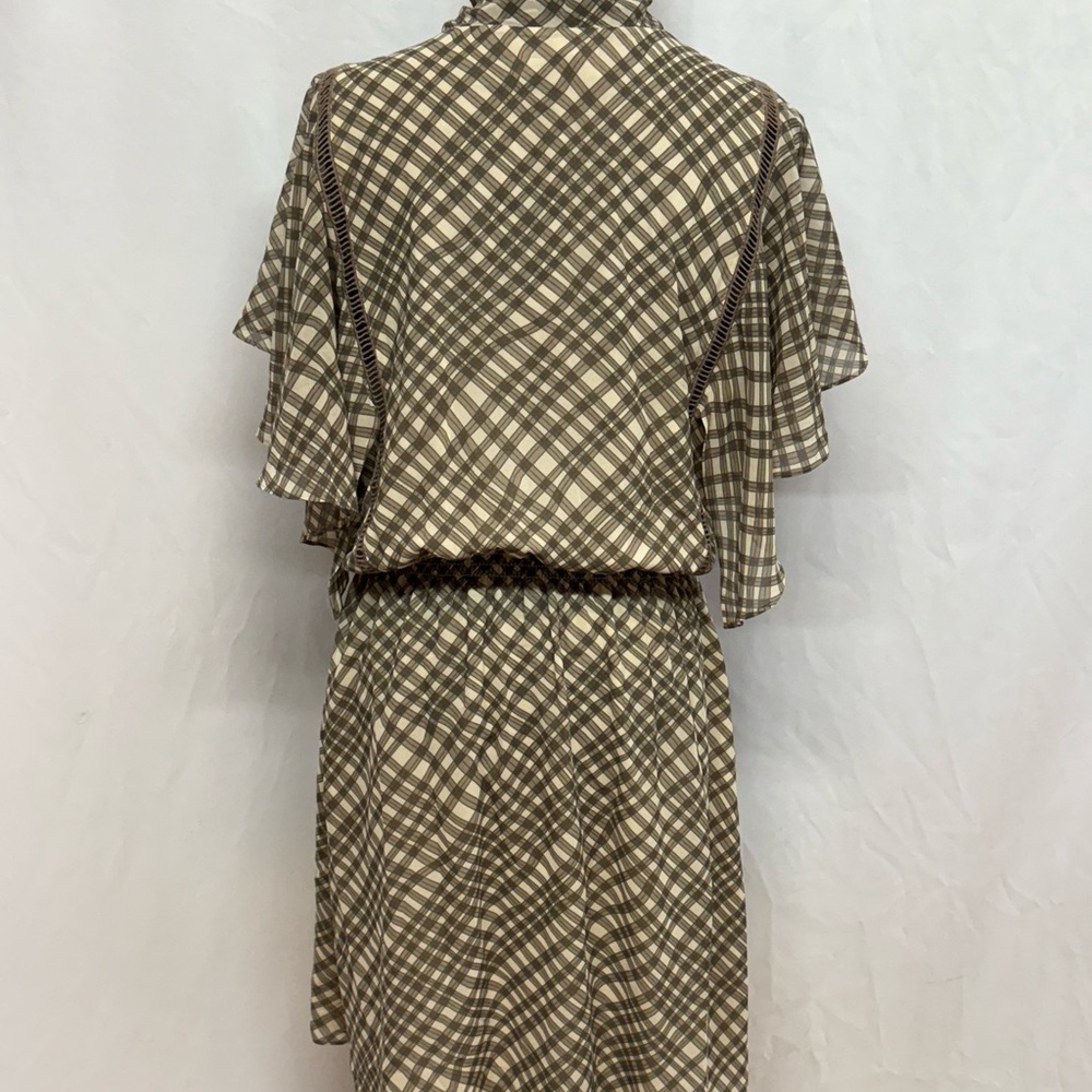 Max Studio L Brown Cream Flutter Sleeve Tiered Sundress NWT - Picture 3 of 5